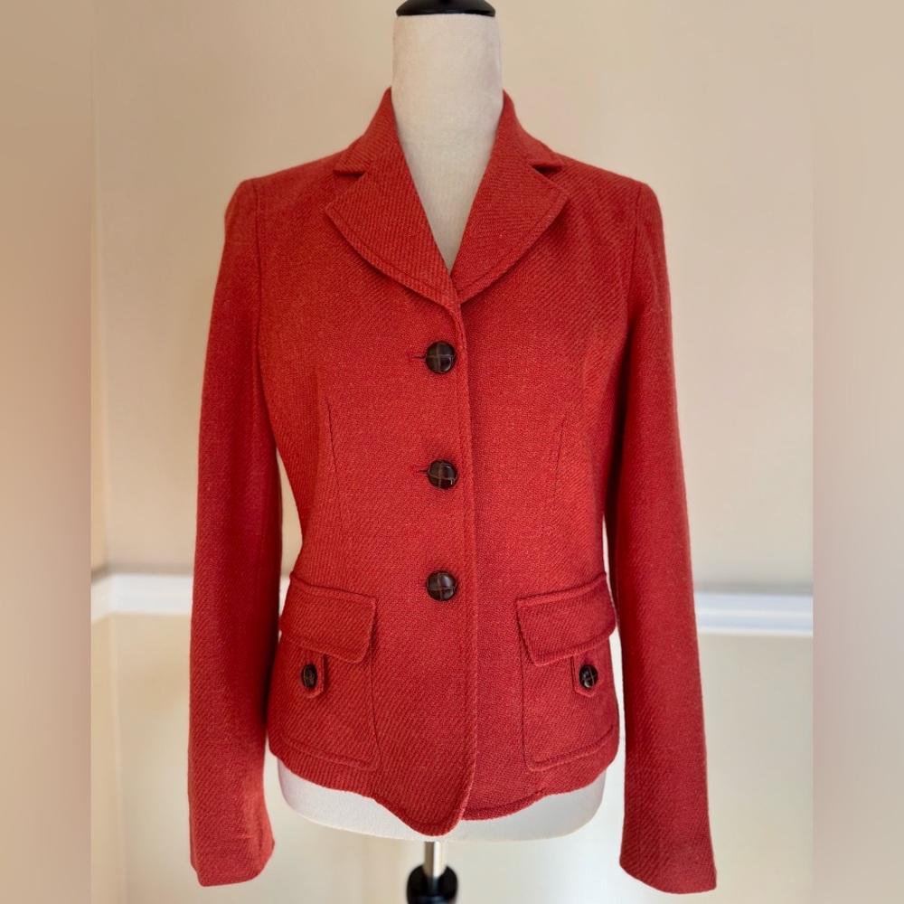 ♥️🧡Liz Claiborne Wool Blend Orange RED Retro Style Jacket Blazer w/ Buttons Sz 4